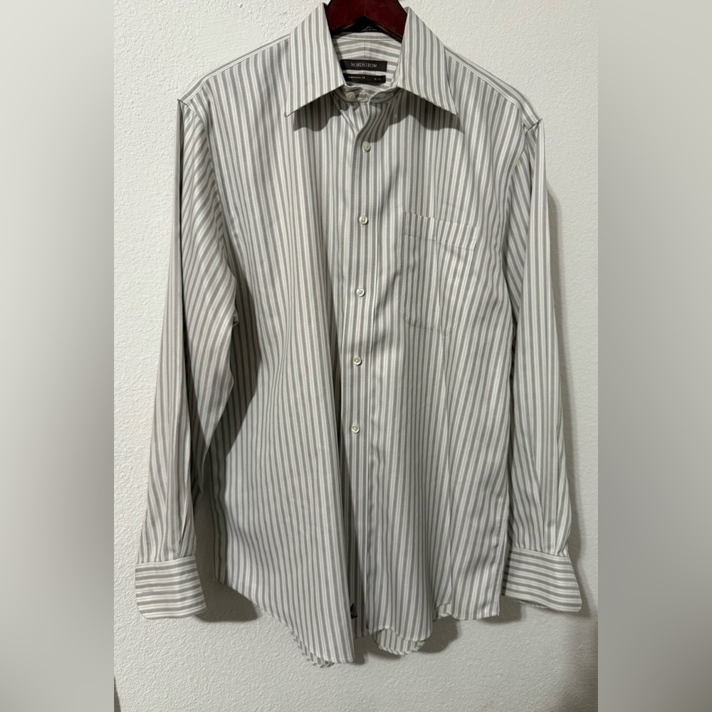 Nordstrom Wrinkle Free Men's Gray and White Striped Dress Shirt